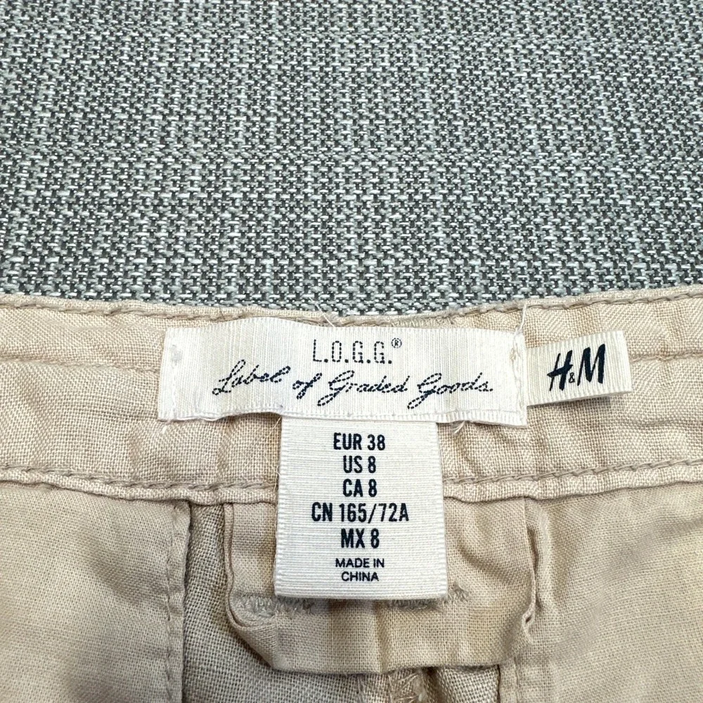 Coastal Linen Blend Pants Womens 8 Beige‎ Drawstring Euro Resort Vacation Travel